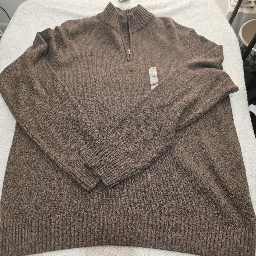 Sonoma Mens 1/4 Zip Pullover Sweater Brown Mock Neck Ribbed Cabincore 2XL NWT